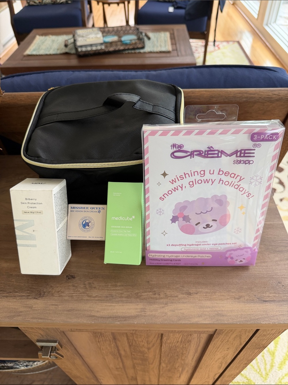 Large Black Cosmetic Bag with Skincare Bundle